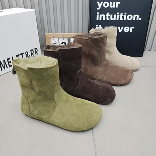 款 TTRR经典 韩版 套筒保暖女鞋 雪地靴真皮长毛绒平底女短靴2025冬季