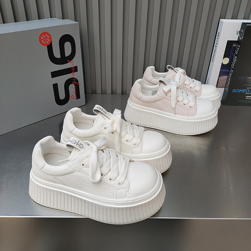 品牌松糕饼干底滑板鞋圆头低帮绑带韩版女鞋2026春款百搭学院休闲,女鞋,棉鞋,淘宝优惠券,粉丝福利购,淘宝优惠卷