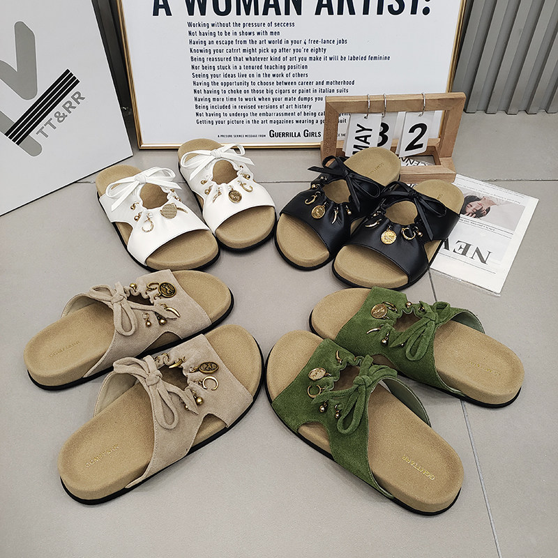 TTRR正品磨砂皮蝴蝶扣金属件露趾外穿女鞋托2026夏季透气韩版百搭