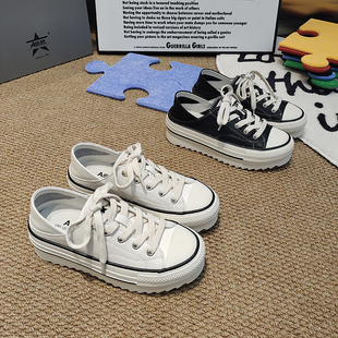 透气休闲学院款 A68圆头厚底滑板鞋 2026春款 女鞋 低帮两穿绑带韩版