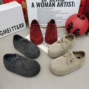 TTRR厚底卡皮巴拉面包鞋2026春款磨砂皮憨憨绑带低帮休闲增高女鞋