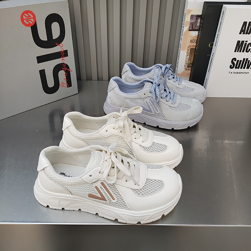 品牌超轻底妈妈鞋厚底单网透气绑带韩版慢跑女鞋2026春夏低帮百搭