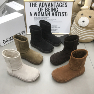 TTRR正品 雪地靴圆头厚底复古风真皮高通女短靴2025秋冬加绒百搭潮