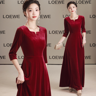 红色长款艺考钢琴演奏合唱演出礼服指挥年会走秀主持新款红歌长裙