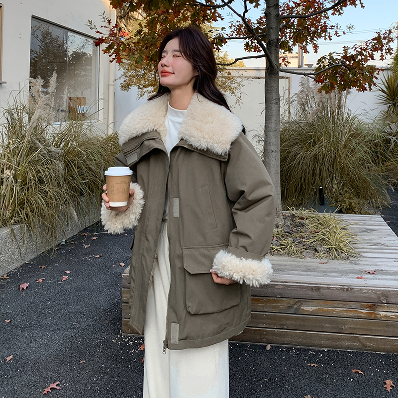 羊羔毛派克服女2025年冬季新款工装棉服冲锋衣加厚显瘦小个子外套