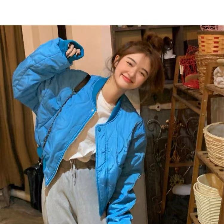 棉服女冬ins港风短款棒球服厚棉衣新款韩版夹克红色外套