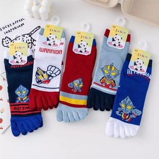 儿童五指袜秋冬奥特曼男童女童中筒棉袜可爱卡通童袜矫正脚趾外翻