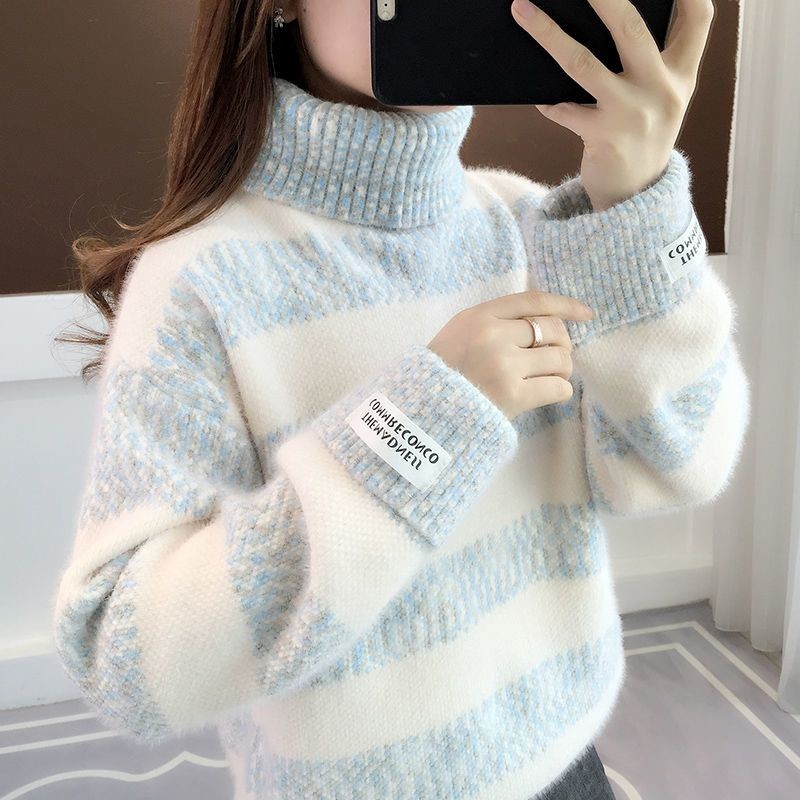新款雪妮尔高领毛衣女2025秋冬季学生加厚仿水貂绒针织宽松打底衫