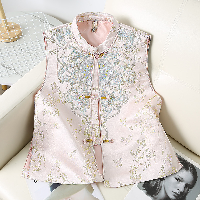 2025春秋新中式国风重工刺绣立领马甲女新款宽松开叉盘扣无袖坎肩,女装/女士精品,大码内搭,淘宝优惠券,粉丝福利购,淘宝优惠卷