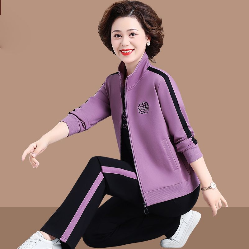 推荐妈妈女装运动服套装春秋2026新款中老年外套洋气阔太太休闲三