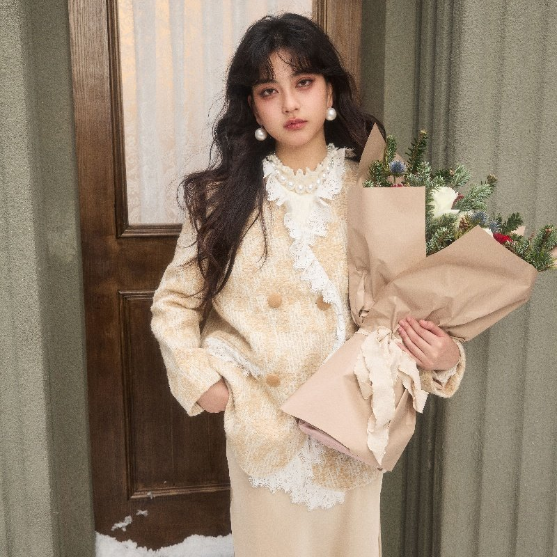 CLOUDSEASON粗花呢蕾丝边女外套2026新款外套设计感羊毛外套上衣,女装/女士精品,短外套,淘宝优惠券,粉丝福利购,淘宝优惠卷