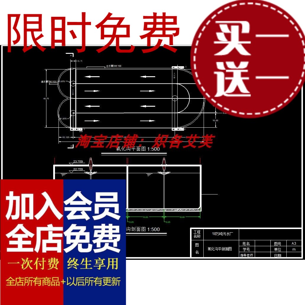 18万吨污水厂污水处理厂CAD图纸高程图平面布置图氧化沟