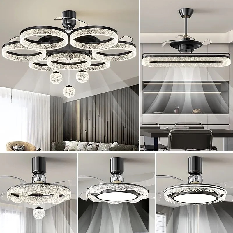2025年新款客厅风扇灯餐厅吊扇灯轻奢现代简约水晶吊灯隐形灯