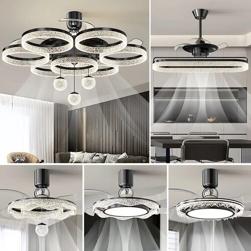 2026年新款客厅风扇灯餐厅吊扇灯轻奢现代简约水晶吊灯隐形风扇灯