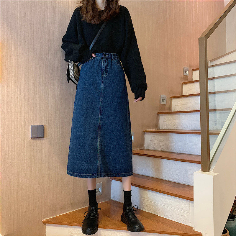 Navy Blue cowboy skirt Spring and autumn season 2022 new pattern Paige Show thin A word skirt Mid length version skirt insin the Women's clothing/Boutique , Skirts  category - from Buy2taobao.com to provide professional Taobao agent buy service