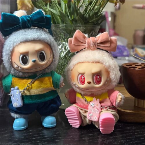 夏日条纹套装娃衣Labub马卡龙坐姿夏日出行条纹5件套