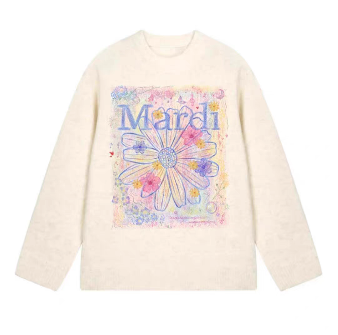 Mardi设计感轻奢圆领彩雏菊毛衣25秋冬季新款保暖纯色打底衫上衣