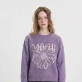 Mardi韩系25秋冬新款 圆领套头毛衣纯色提花雏菊休闲宽松针织上衣