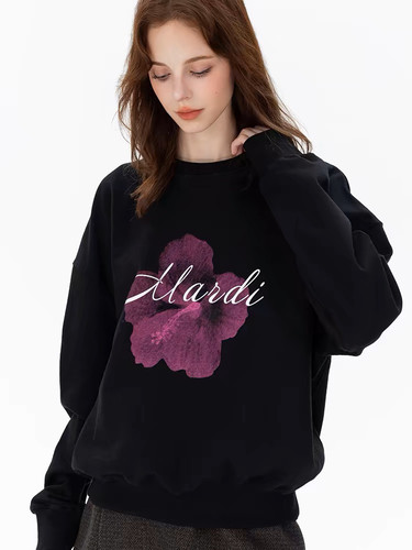Mardi春秋24新款水墨花字母圆领卫衣休闲宽松百搭显瘦韩系上衣女