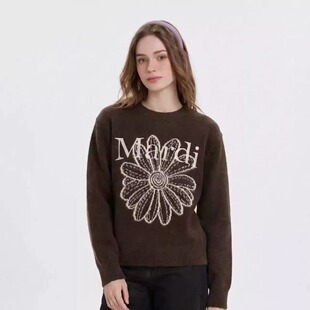 Mardi设计感轻奢圆领彩雏菊毛衣25秋冬季新款保暖纯色打底衫上衣