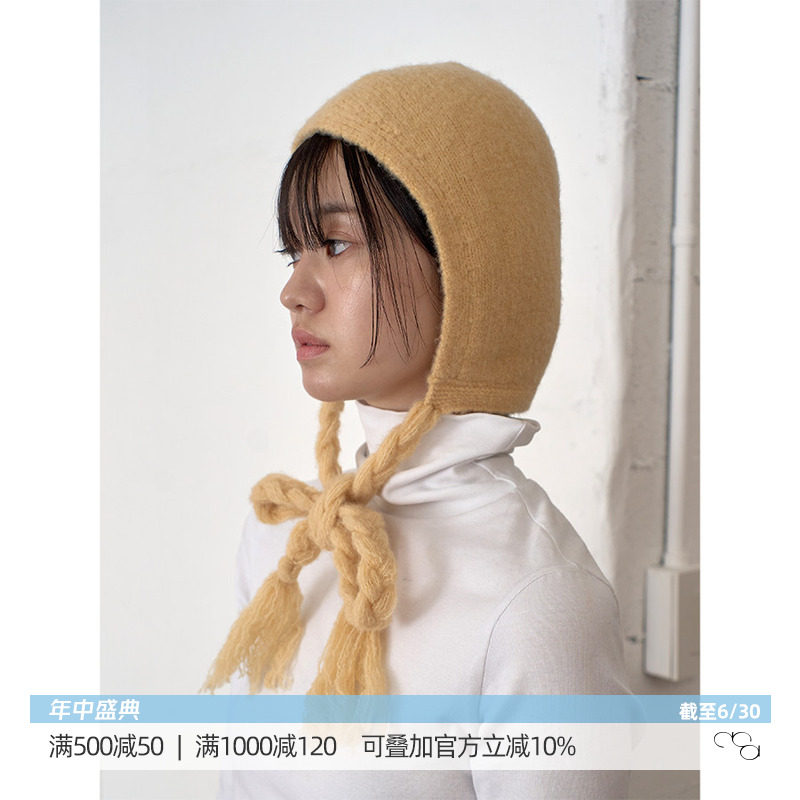DOSORDONTS麻花辫毛绒帽2025年秋冬新款百搭套头保暖护耳毛线帽女
