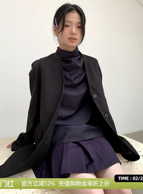 DOSORDONTS 2025年秋冬高级感百搭黑色无领单排扣西服宽松外套女