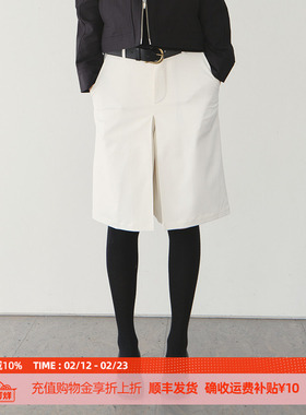 DOSORDONTS 2025秋季新款通勤百搭简约白色叠褶宽松廓形五分裙裤