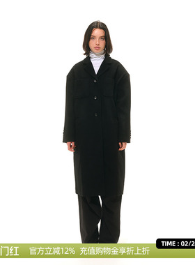DOSORDONTS 2025冬双贴袋宽落肩100%羊毛大衣直筒显瘦西装领外套