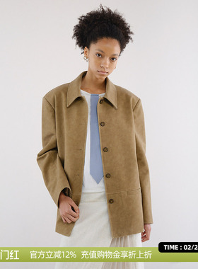 DOSORDONTS 2025年秋冬新款卡其色麂皮正肩外套微宽肩西装版型女