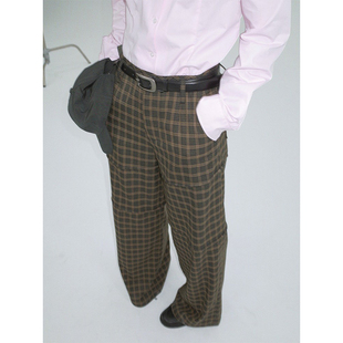 DOSORDONTS【秋分限定价】黑棕外缝拼接格纹裤简约通勤复古阔腿裤