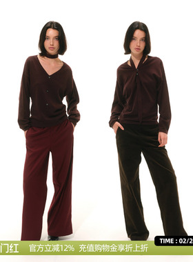 DOSORDONTS 2025秋冬新品复古红棕色可拆卸领带造型蝙蝠袖针织衫