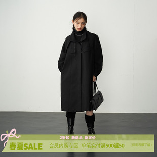 DOSORDONTS 高立领背心裙外套两件套 黑色可拆卸拼皮马甲风衣套装