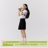 DOSORDONTS通勤百搭2025夏季 黑色拼皮翻三角造型设计感半身裙 新款
