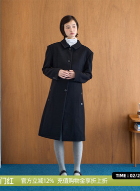 DOSORDONTS黑色收腰阔摆多口袋大衣2025年秋冬新款中长款西装外套