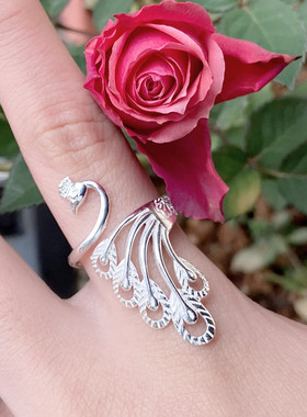 999纯银戒指孔雀凤凰个性女开口