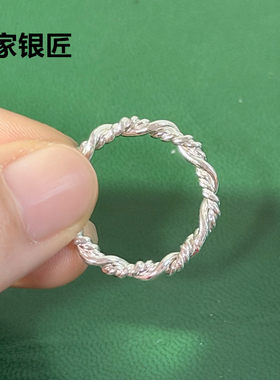 谢家银匠麻花编织闭口情侣戒