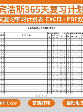 电子版艾宾浩斯365天学习复习计划表遗忘曲线英语单词考研记忆法