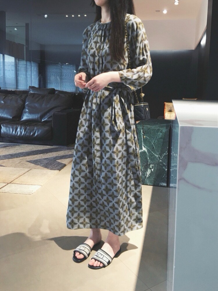 质拙如心 棱形格真丝气质连衣裙收腰显瘦丝滑飘逸