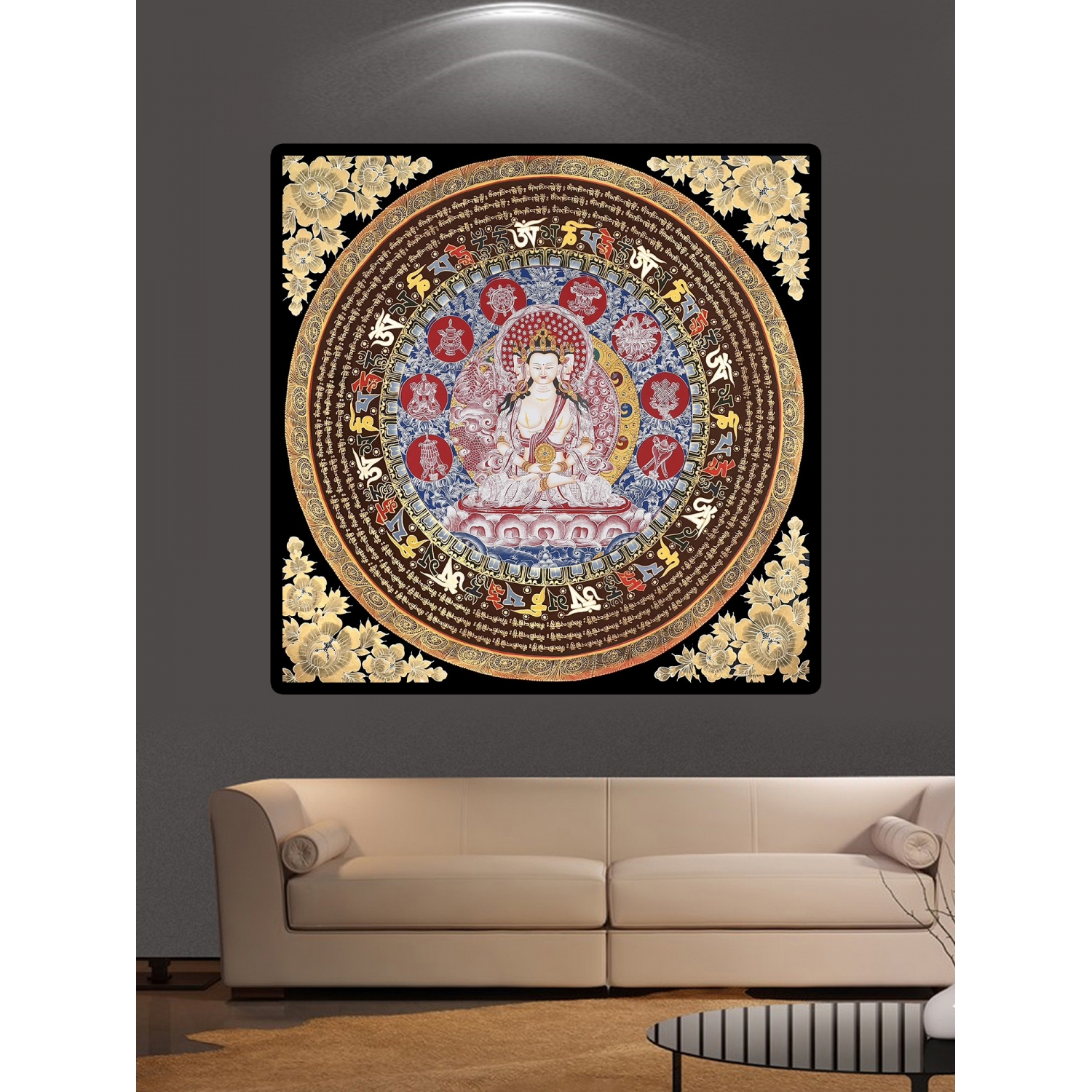 大日如来六字真言坛城唐卡描金手