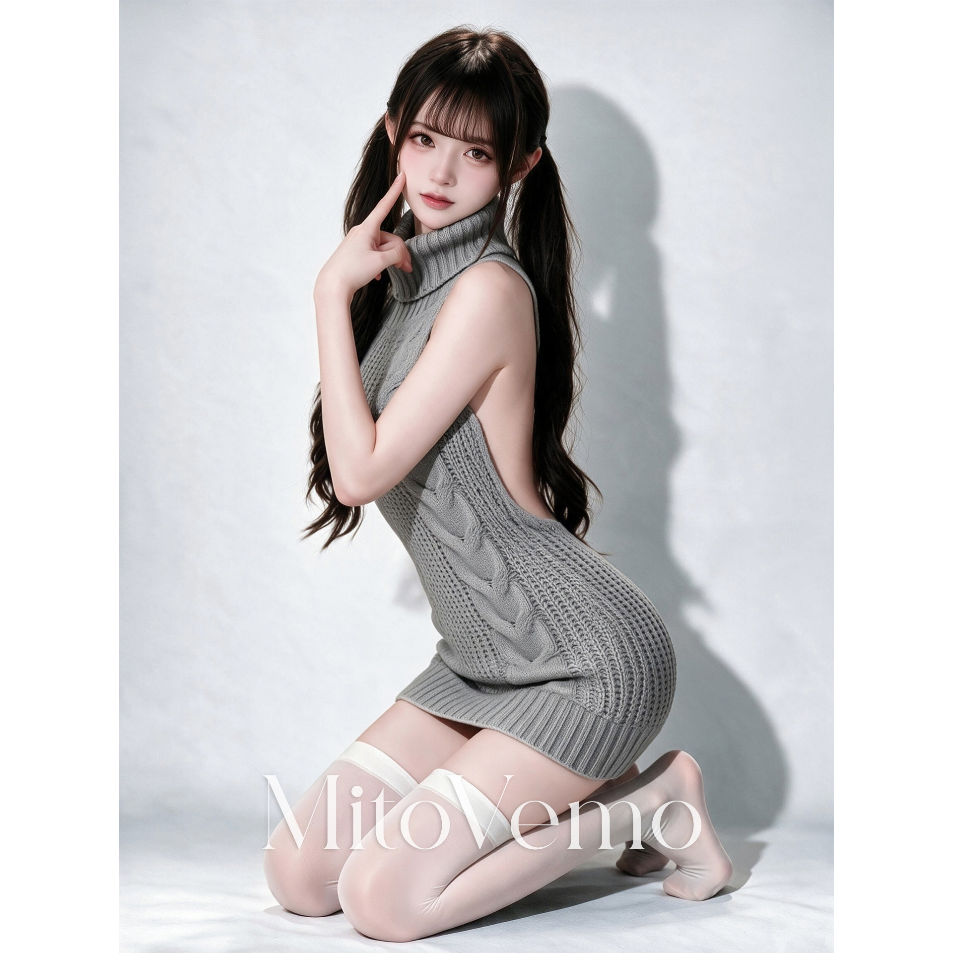 MitoVemo女款针织高领露背连衣裙