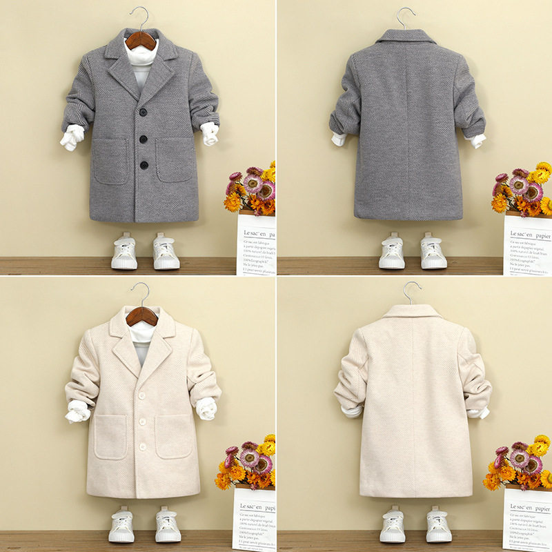 男童毛呢大衣冬季新款儿童英伦风米色帅气休闲中长款保暖夹棉外套
