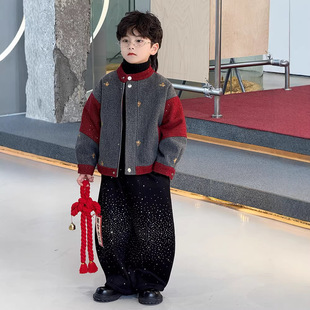 男童中国风加绒外套冬季新款儿童痞帅拜年服休闲洋气中式立领上衣