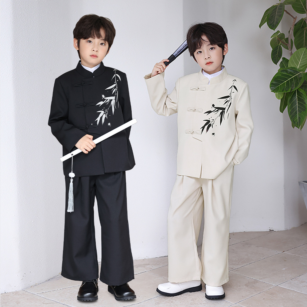 中式男童西装套装2025春季新款儿童唐装痞帅中国风主持人演出礼服