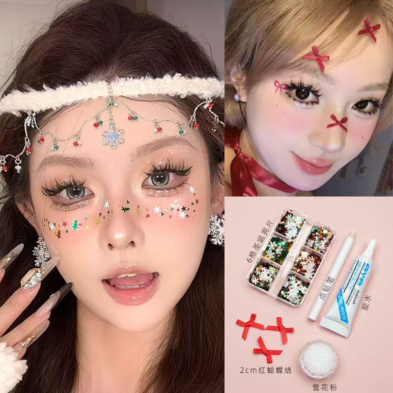 圣诞儿童化妆贴脸饰品钻石水晶贴纸蝴蝶脸贴面部眉心彩绘雪花爱心