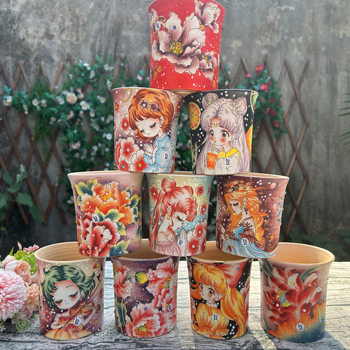 手绘可爱美少女花卉圆口10/12