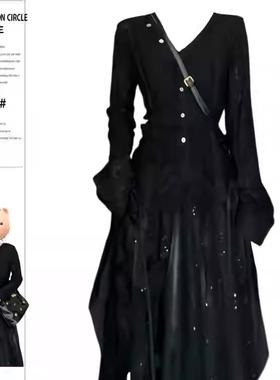 大码胖MM秋季新款设计感飘带上衣配A字裙不规则蕾丝半身裙两件套