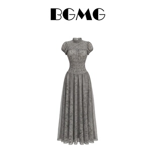 大码胖MM法式海边度假碎花收腰泡泡袖连衣裙女夏季气质显瘦A字裙