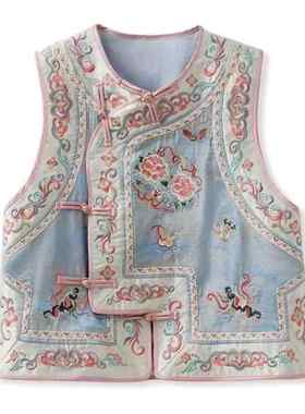 新中式国风重工刺绣斜襟盘扣显瘦马甲复古民族风坎肩无袖开衫上衣