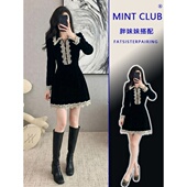 新款 大码 胖mm设计感蕾丝花边绝美连衣裙春季 独特别收腰A字长裙女