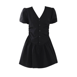 夏季新款黑色显瘦收腰连衣裙女大码胖MM气质V领遮肉修身短款裙子